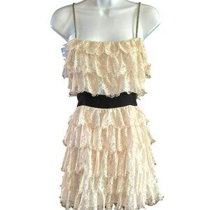 Forever 21 Boutique Peach Eyelash Lace Ruffle Tiered Dress Medium Beaded Straps